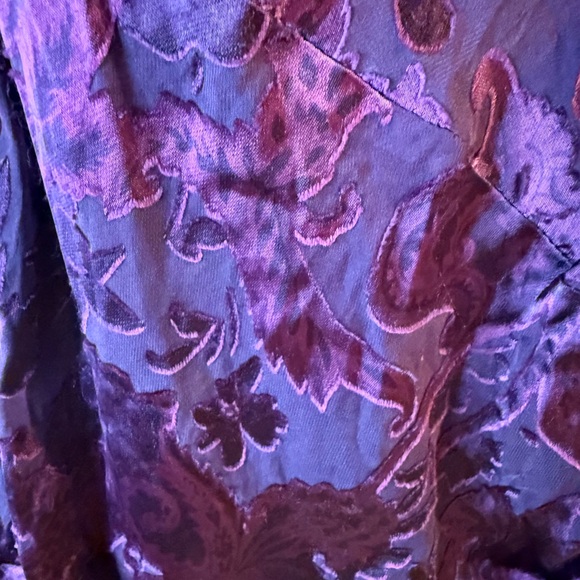 Vintage 90s Valerie Stevens Purple Burnout style gown w/slit SZ 10. - Picture 7 of 12